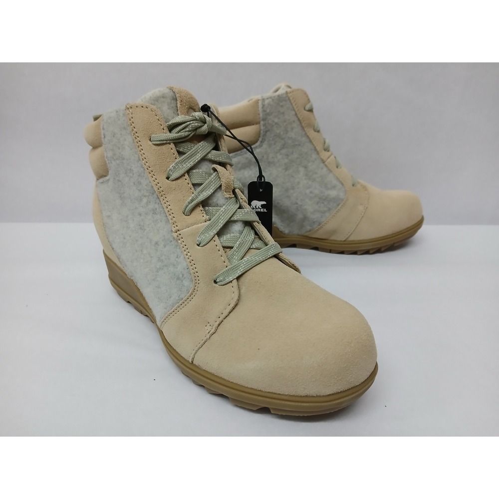 Sorel Women's Evie Ankle Lace Bootie NL4926-209 Tan Suede Gray Felt Sz 8.5